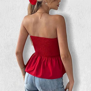 Women's Ruched Tube Top - Cropped Ruffle Bow Going Out Corset Style Top