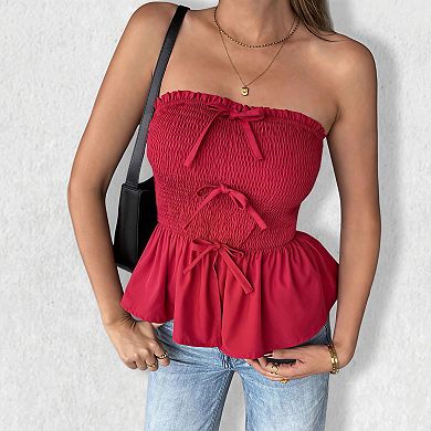 Women's Ruched Tube Top - Cropped Ruffle Bow Going Out Corset Style Top