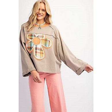 Women's Crew Neck Long Sleeve Pullover Shirts Flower Graphic Sweatshirt Stylish