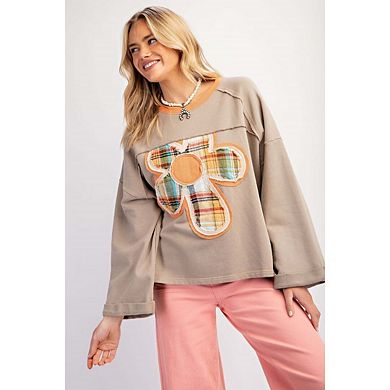 Women's Crew Neck Long Sleeve Pullover Shirts Flower Graphic Sweatshirt Stylish