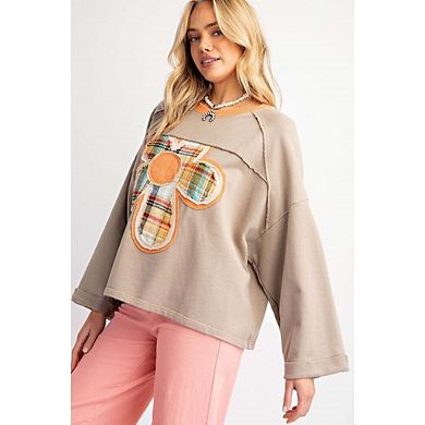 Women's Crew Neck Long Sleeve Pullover Shirts Flower Graphic Sweatshirt Stylish