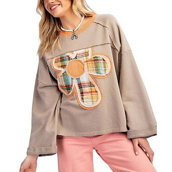 Women's Crew Neck Long Sleeve Pullover Shirts Flower Graphic Sweatshirt Stylish