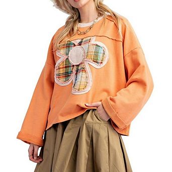Women's Crew Neck Long Sleeve Pullover Shirts Flower Graphic Sweatshirt Stylish