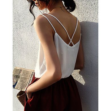 Ekouaer Womens 2 Pack Cross Back Camisole Tank Top V Neck Spaghetti Strap Cami