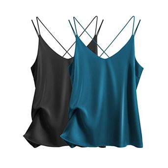 Ekouaer Womens 2 Pack Cross Back Camisole Tank Top V Neck Spaghetti Strap Cami