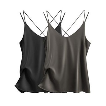 Ekouaer Womens 2 Pack Cross Back Camisole Tank Top V Neck Spaghetti Strap Cami