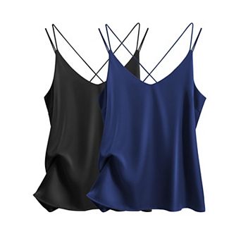 Ekouaer Womens 2 Pack Cross Back Camisole Tank Top V Neck Spaghetti Strap Cami