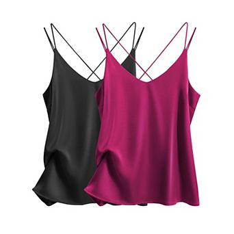 Ekouaer Womens 2 Pack Cross Back Camisole Tank Top V Neck Spaghetti Strap Cami