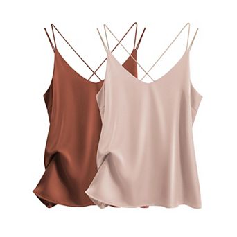 Ekouaer Womens 2 Pack Cross Back Camisole Tank Top V Neck Spaghetti Strap Cami