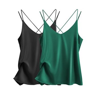 Ekouaer Womens 2 Pack Cross Back Camisole Tank Top V Neck Spaghetti Strap Cami