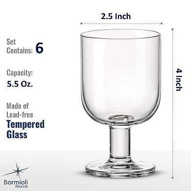 Bormioli Rocco Hosteria Set Of 6 Stackable Wine Glasses, 5.5 Oz. Goblet, Clear Tempered Glass