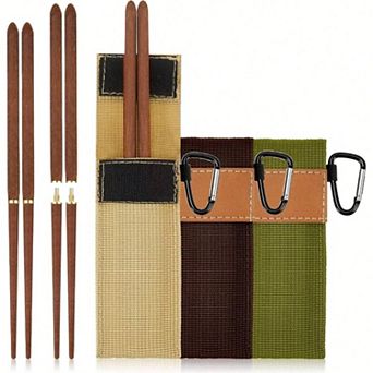 Rosewood 6 pc Collapsible Chopsticks with Travel Pouch for Outdoor Use