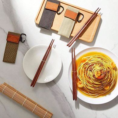 Rosewood 6 Piece Collapsible Chopsticks with Travel Pouch for Outdoor Use