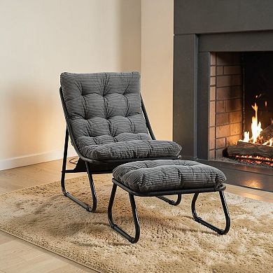 Lufeiya Lounge Chair with Ottoman, Sling with Cushion, Metal Frame