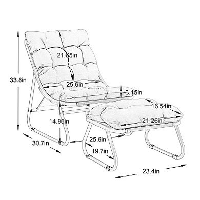 Lufeiya Lounge Chair with Ottoman, Sling with Cushion, Metal Frame