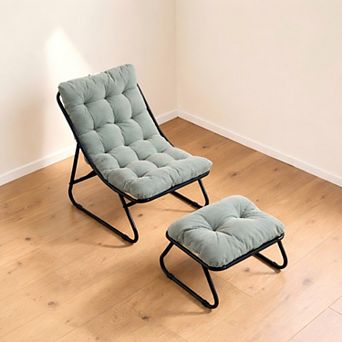 Lufeiya Lounge Chair with Ottoman, Sling with Cushion, Metal Frame