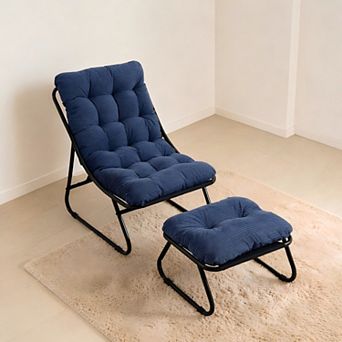 Lufeiya Lounge Chair with Ottoman, Sling with Cushion, Metal Frame