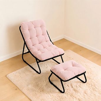 Lufeiya Lounge Chair with Ottoman, Sling with Cushion, Metal Frame