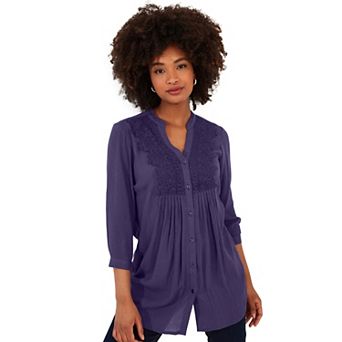 Joe Browns Women's Plus Size Crochet Trim Pintuck Shirt