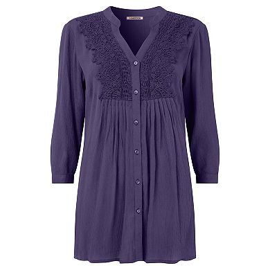 Joe Browns Women's Plus Size Crochet Trim Pintuck Shirt