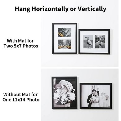 8x10 2-Opening & 11x14 2-Opening Black Wood Photo Frame Set of 2