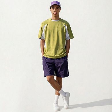Men's Short Sleeve Athletic T-Shirt with Colorblock Panel Design Breathable Fabric and Relaxed Fit