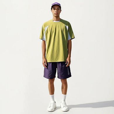 Men's Short Sleeve Athletic T-Shirt with Colorblock Panel Design Breathable Fabric and Relaxed Fit