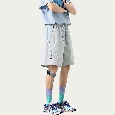 Men's Colorblock Athletic Shorts with Elastic Drawstring Waist Zipper Pocket Detail