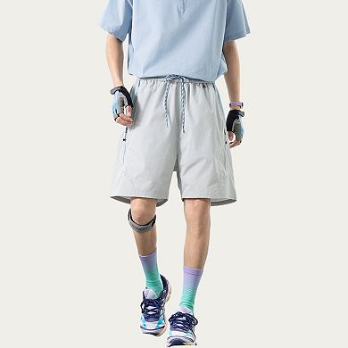 Men's Colorblock Athletic Shorts with Elastic Drawstring Waist Zipper Pocket Detail