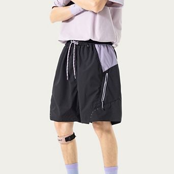 Men's Colorblock Athletic Shorts with Elastic Drawstring Waist Zipper Pocket Detail