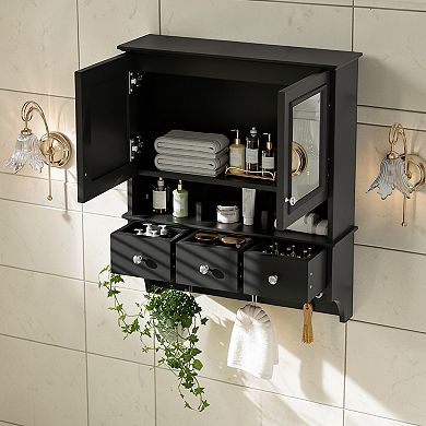 Lufeiya Wall Mounted Medicine Cabinet with Mirror, 3 Drawers and Hooks