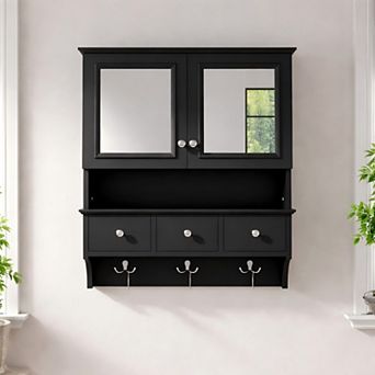 Lufeiya Wall Mounted Medicine Cabinet with Mirror, 3 Drawers and Hooks