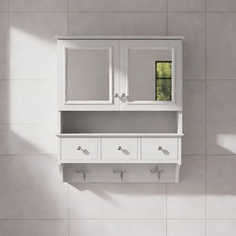 Lufeiya Wall Mounted Medicine Cabinet with Mirror, 3 Drawers and Hooks