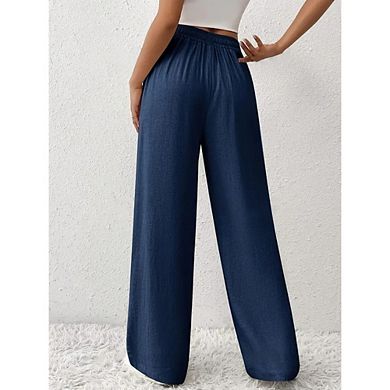Women Wide Leg Pants Drawstring High Waist Trousers with Pockets