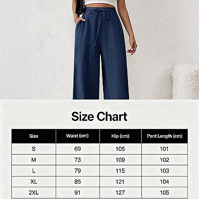 Women Wide Leg Pants Drawstring High Waist Trousers with Pockets