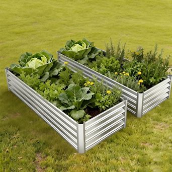 2 Pack Galvanized Raised Garden Bed 6x1.5x1 FT, Outdoor Planter Box for Flowers & Vegetables, Silver
