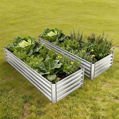 2 Pack Galvanized Raised Garden Bed 6x1.5x1 FT, Outdoor Planter Box for Flowers & Vegetables, Silver