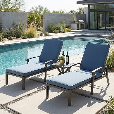 Eazegath 3-Piece Outdoor Cast Aluminum Chaise Lounge Chairs Set with Side Table and Wheels