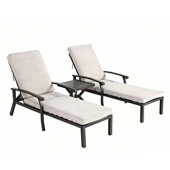 Eazegath 3 pc Outdoor Cast Aluminum Chaise Lounge Chairs Set with Side Table and Wheels
