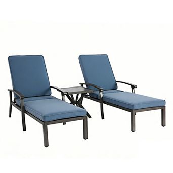 Eazegath 3 pc Outdoor Cast Aluminum Chaise Lounge Chairs Set with Side Table and Wheels