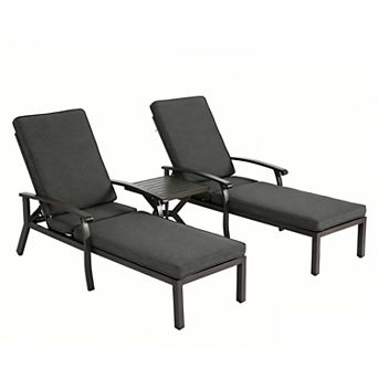 Eazegath 3 pc Outdoor Cast Aluminum Chaise Lounge Chairs Set with Side Table and Wheels