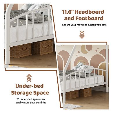 ANIXOL Space Saving Metal Bunk Bed Frame with Guardrails