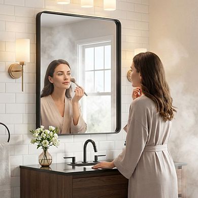 Matte Black Bathroom Mirror 20x30, Tempered Glass Modern Farmhouse Wall Mounted