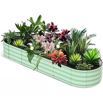 Galvanized Oval Raised Garden Bed, 8x2x1ft Metal Planter Beds with Open Bottom, Green