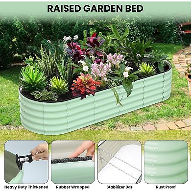 Galvanized Oval Raised Garden Bed, 8x2x1ft Metal Planter Beds with Open Bottom, Green