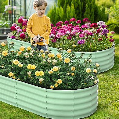 Galvanized Oval Raised Garden Bed, 8x2x1ft Metal Planter Beds with Open Bottom, Green