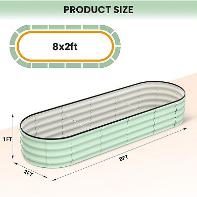 Galvanized Oval Raised Garden Bed, 8x2x1ft Metal Planter Beds with Open Bottom, Green