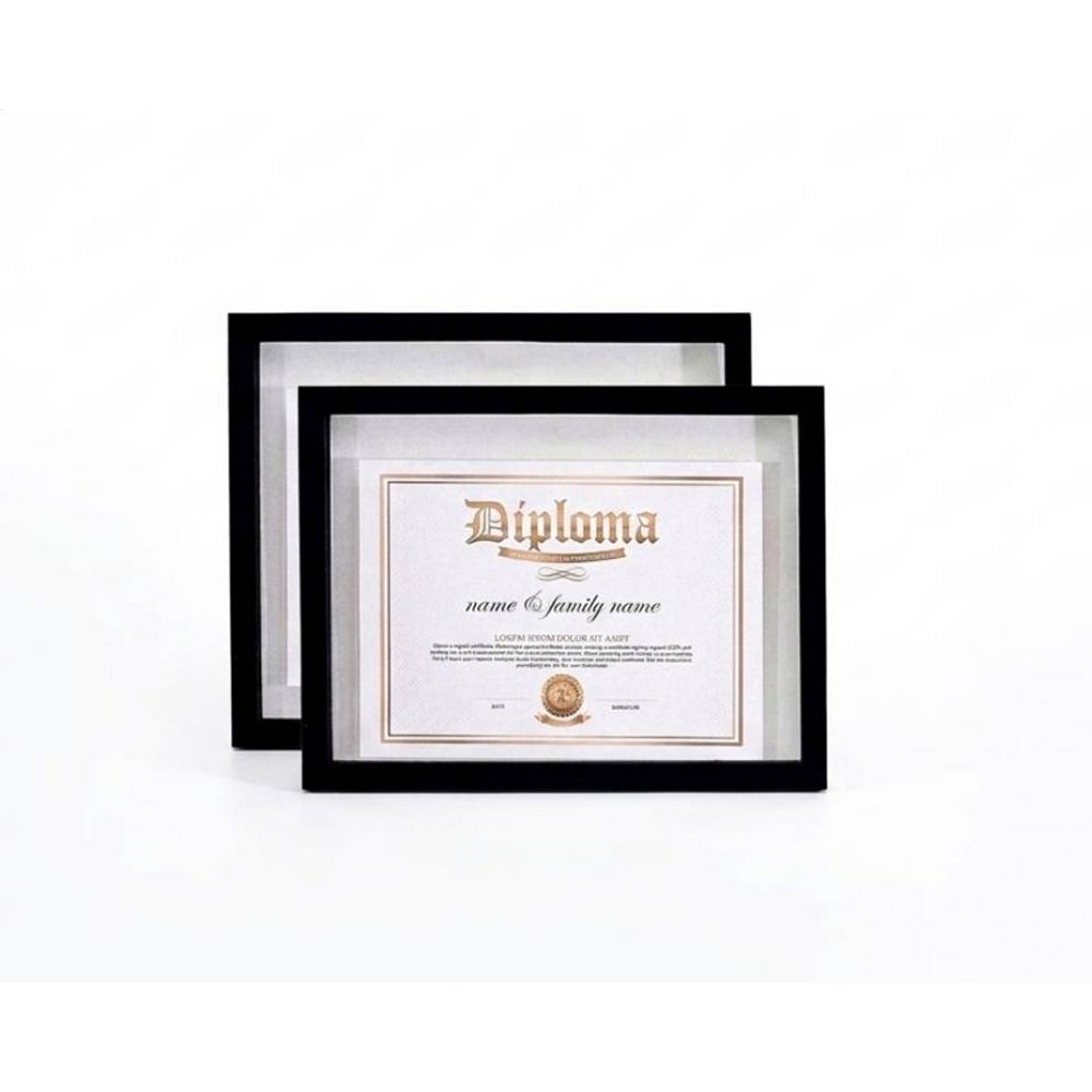 11x14 Floating Document Frame Set of 2 Double-Sided HD Plexiglass, Black