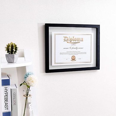 11x14 Floating Document Frame Set of 2 Double-Sided HD Plexiglass, Black