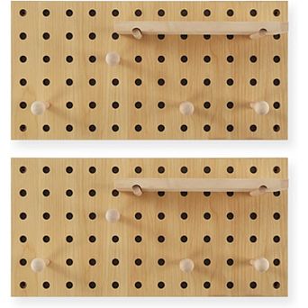 Beige Wood Pegboard Modular Wall Organizer with 2 Pegboards